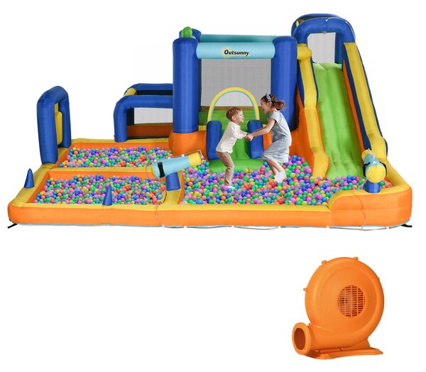 Outsunny Castello Gonfiabile per Bambini con Scivolo Piscina Muro d'Arrampicata Pompa e Borsa di Trasporto 430x420x200cm Multicolore | Aosom Italy