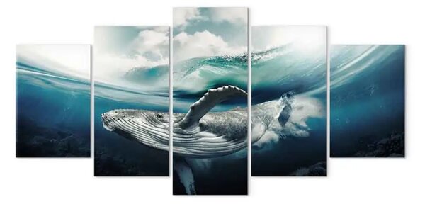 Quadro moderno Balena possente (5 pezzi) blu largo