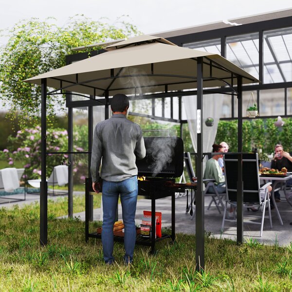 Outsunny Gazebo per barbecue a due livelli tettoia per giardino con luce LED 240 x 150 x 250 cm kaki | Aosom Italy