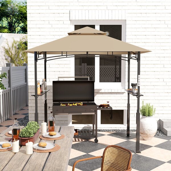 Outsunny Gazebo per barbecue a due livelli tettoia per giardino con luce LED 240 x 150 x 250 cm kaki | Aosom Italy