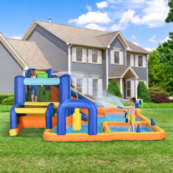 Outsunny Castello Gonfiabile per Bambini con Scivolo Piscina Muro d'Arrampicata Pompa e Borsa di Trasporto 430x420x200cm Multicolore | Aosom Italy
