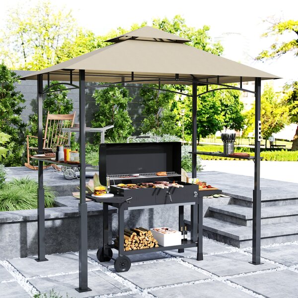 Outsunny Gazebo per barbecue a due livelli tettoia per giardino con luce LED 240 x 150 x 250 cm kaki | Aosom Italy