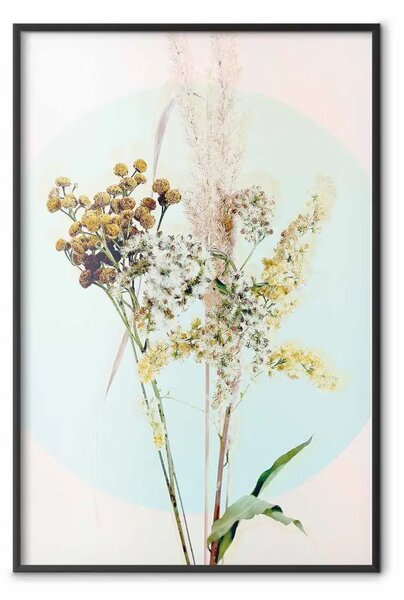 Poster: Bouquet in piena menta - fiori primaverili su sfondo celeste