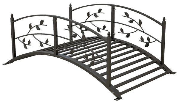 Outsunny Ponte da giardino Ponte per stagno Decorazione per giardino dim. 119L x 67B x 47H cm con ringhiera motivo di tralci di vite Nero | Aosom Italy