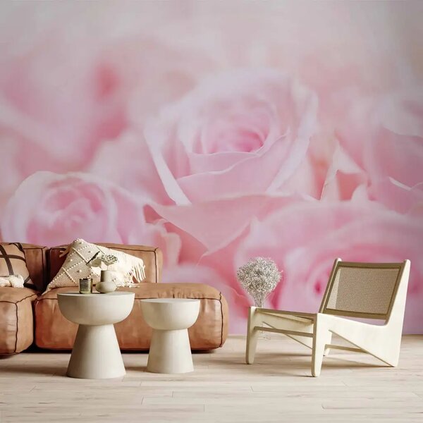 Carta da parati moderna Oceano rosa - primo piano di petali di fiori in un bouquet su sfondo chiaro