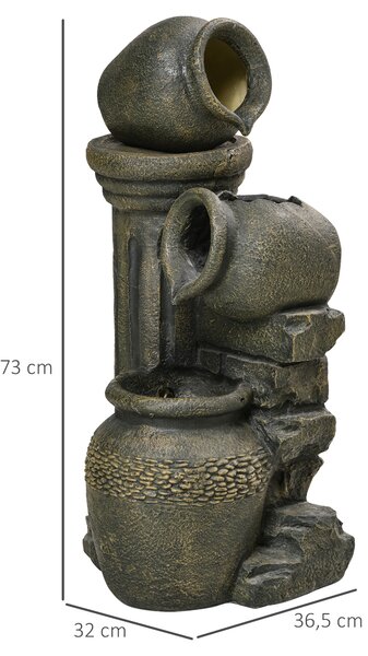 Outsunny Fontana, pompa regolabile, resistente alle intemperie, 25 cm x 24 cm x 60 cm, Grigio | Aosom Italy