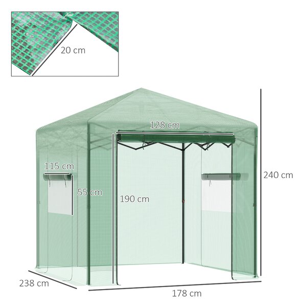 Outsunny Serra Tunnel per Pomodori con Porta e Finestra Avvolgibile PE Acciaio Verde scuro 238 x 178 x 240 cm | Aosom Italy