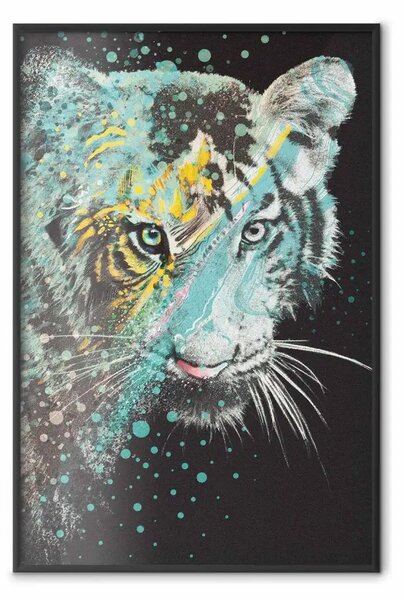 Poster: Tigre menta - composizione colorata di una tigre su sfondo nero