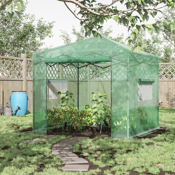 Outsunny Serra Tunnel per Pomodori con Porta e Finestra Avvolgibile PE Acciaio Verde scuro 238 x 178 x 240 cm | Aosom Italy