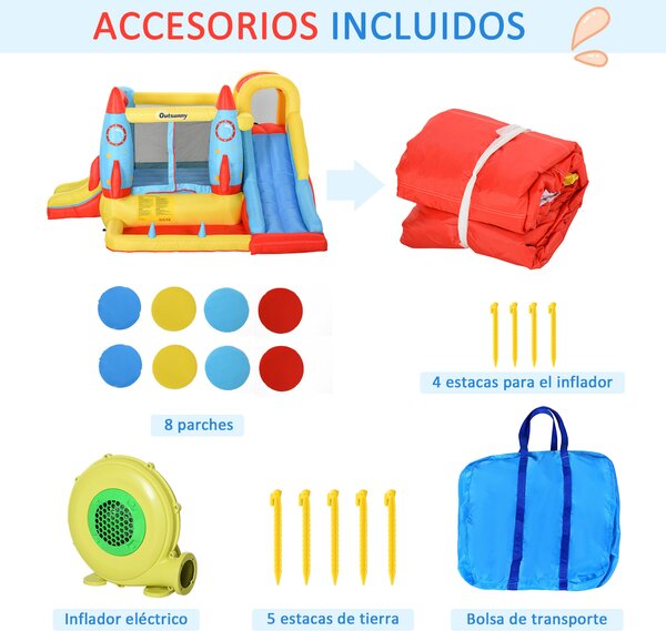 Outsunny Castello Gonfiabile con 2 Scivoli Trampolino e Piscina per Bambini +3 Anni con Pompa e Sacca da Trasporto per Interno Esterno 330x265x185 cm Multicolore | Aosom Italy