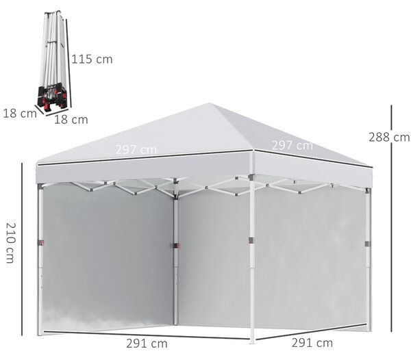 Outsunny Gazebo pieghevole, 2 pareti laterali, regolabile in altezza, con borsa per il trasporto, struttura in acciaio inossidabile, 3x3 m, Bianco | Aosom Italy