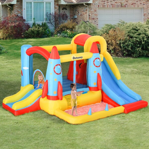 Outsunny Castello Gonfiabile con 2 Scivoli Trampolino e Piscina per Bambini +3 Anni con Pompa e Sacca da Trasporto per Interno Esterno 330x265x185 cm Multicolore | Aosom Italy