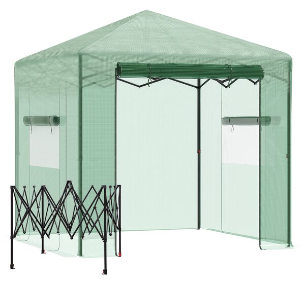 Outsunny Serra Tunnel per Pomodori con Porta e Finestra Avvolgibile PE Acciaio Verde scuro 238 x 178 x 240 cm | Aosom Italy