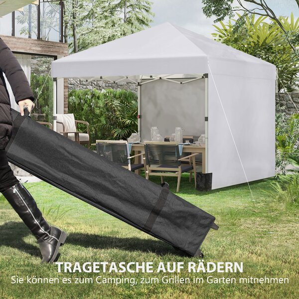 Outsunny Gazebo pieghevole, 2 pareti laterali, regolabile in altezza, con borsa per il trasporto, struttura in acciaio inossidabile, 3x3 m, Bianco | Aosom Italy