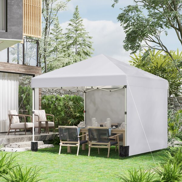 Outsunny Gazebo pieghevole, 2 pareti laterali, regolabile in altezza, con borsa per il trasporto, struttura in acciaio inossidabile, 3x3 m, Bianco | Aosom Italy