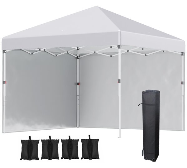 Outsunny Gazebo pieghevole, 2 pareti laterali, regolabile in altezza, con borsa per il trasporto, struttura in acciaio inossidabile, 3x3 m, Bianco | Aosom Italy