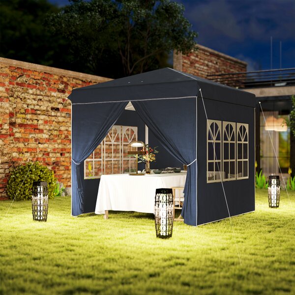 Outsunny Gazebo pop-up 2,5 x 2,5 m con pareti laterali e borsa, tenda da giardino regolabile in altezza UPF50+, Blu scuro | Aosom Italy