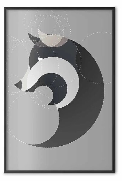 Poster: Lupo nei cerchi - animale astratto fatto di figure geometriche grigie