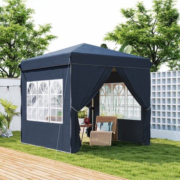 Outsunny Gazebo pop-up 2,5 x 2,5 m con pareti laterali e borsa, tenda da giardino regolabile in altezza UPF50+, Blu scuro | Aosom Italy