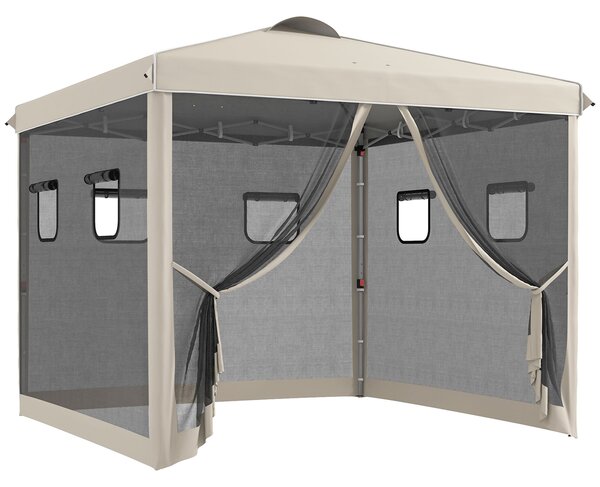 Outsunny Gazebo pieghevole, altezza regolabile, tende in rete, borsa per il trasporto, struttura metallica, 3 x 3 x 3 m, Beige | Aosom Italy