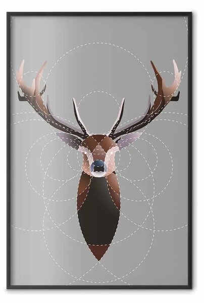 Poster: Cervo nei cerchi - cervo marrone astratto fatto di figure geometriche