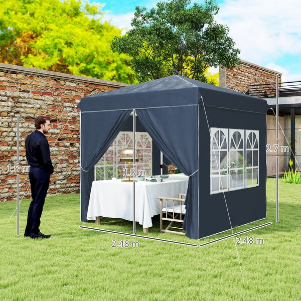 Outsunny Gazebo pop-up 2,5 x 2,5 m con pareti laterali e borsa, tenda da giardino regolabile in altezza UPF50+, Blu scuro | Aosom Italy