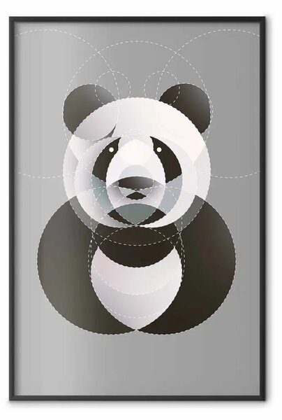 Poster: Panda nei cerchi - panda nero astratto fatto di figure geometriche