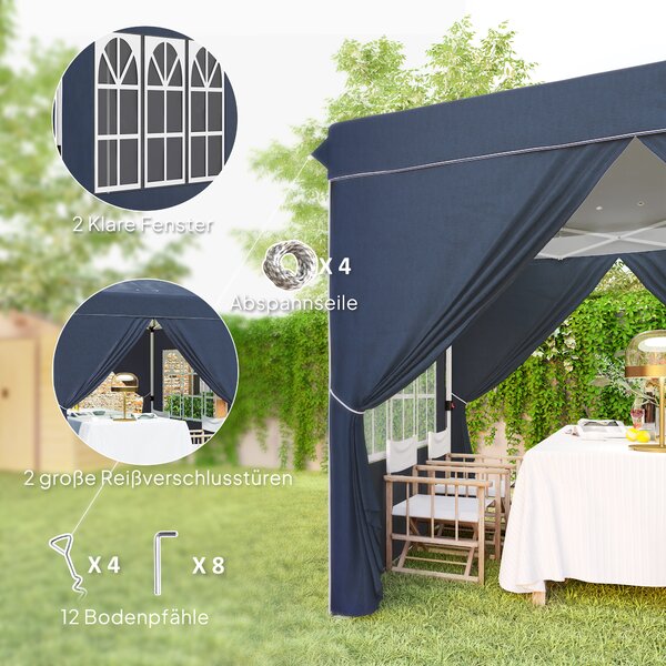 Outsunny Gazebo pop-up 2,5 x 2,5 m con pareti laterali e borsa, tenda da giardino regolabile in altezza UPF50+, Blu scuro | Aosom Italy