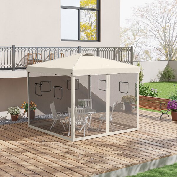 Outsunny Gazebo pieghevole, altezza regolabile, tende in rete, borsa per il trasporto, struttura metallica, 3 x 3 x 3 m, Beige | Aosom Italy