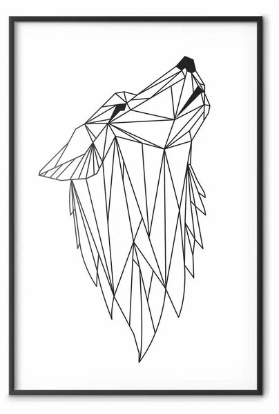 Poster: A mezzanotte - disegno lupo di figure geometriche su bianco