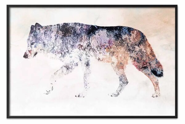 Poster: Lupo solitario - animale colorato su sfondo chiaro