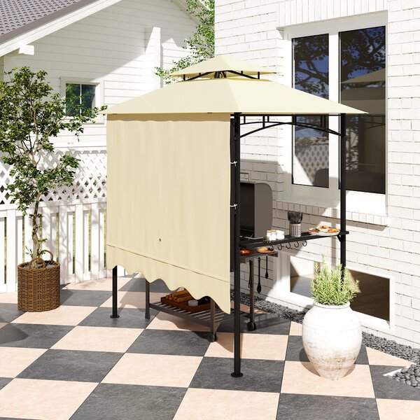 Outsunny Gazebo per barbecue 242x149x248 cm idrorepellente ignifugo gazebo da giardino con tetto a doppio strato Beige | Aosom Italy