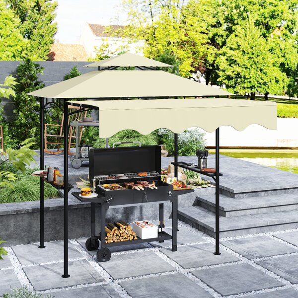 Outsunny Gazebo per barbecue 242x149x248 cm idrorepellente ignifugo gazebo da giardino con tetto a doppio strato Beige | Aosom Italy