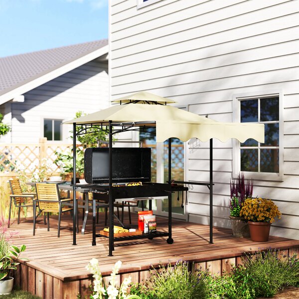 Outsunny Gazebo per barbecue 242x149x248 cm idrorepellente ignifugo gazebo da giardino con tetto a doppio strato Beige | Aosom Italy