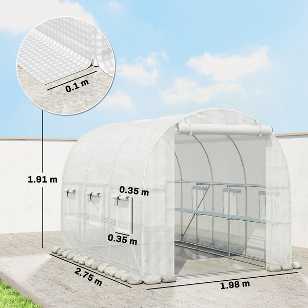 Outsunny Serra a tunnel ca. 2,7 x 2 x 2 m con ripiani, porta avvolgibile con cerniera, 6 finestre a rete, aste di supporto | Aosom Italy