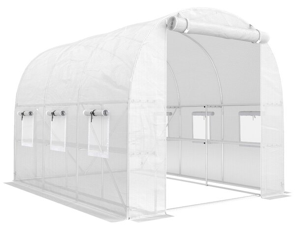Outsunny Serra a tunnel ca. 2,7 x 2 x 2 m con ripiani, porta avvolgibile con cerniera, 6 finestre a rete, aste di supporto | Aosom Italy