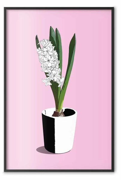 Poster: Delicatezza floreale - pianta in vaso su sfondo pastello rosa