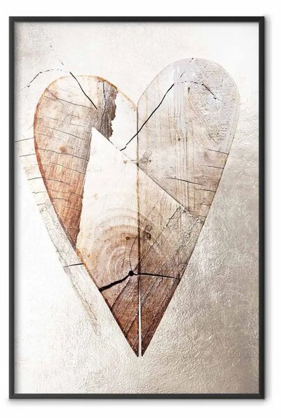 Poster: Albero dell'amore - texture simile a legno cuore su parete