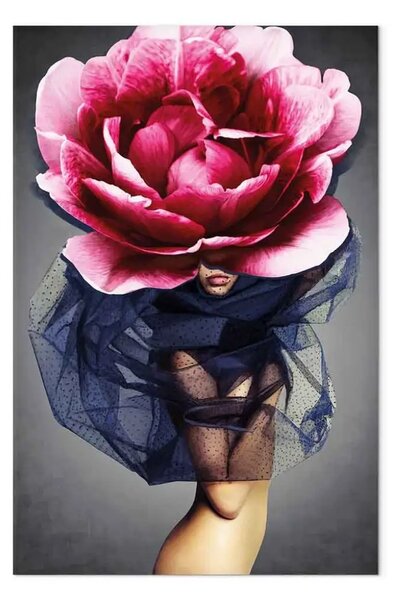 Quadro su tela Donna fiore verticale - astrazione eclettica con peonia