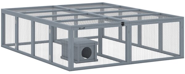 PawHut Recinto per Conigli in Legno con 2 Porte Cuccia Riparo per 2-4 Conigli Nani 180,4 x 150 x 48 cm Grigio | Aosom Italy