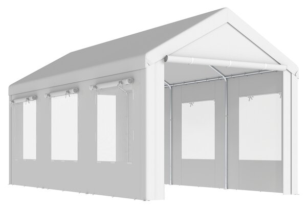 Outsunny Tettoia 3 x 6 m, Riparo Robusto ad Altezza Regolabile con Porte e Finestre, Bianco | Aosom Italy