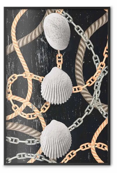 Poster: Tesori marini - astrazione di conchiglie marine e catene metalliche
