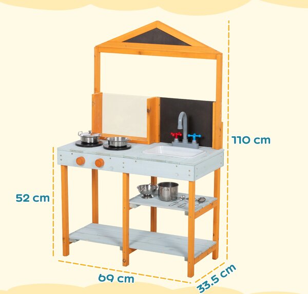 AIYAPLAY Cucina per fango da esterno per bambini in legno con piano cottura, lavello removibile e ripiani per bambini da 3-8 anni, Celeste | Aosom Italy