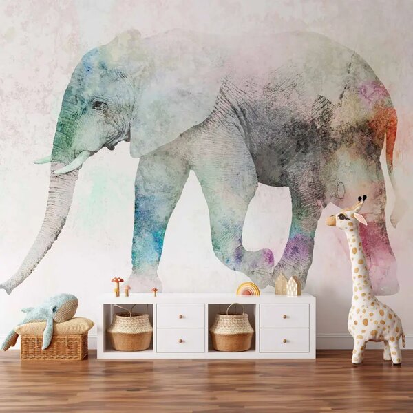 Carta da parati Animali africani - elefante su sfondo uniforme con accento di colore