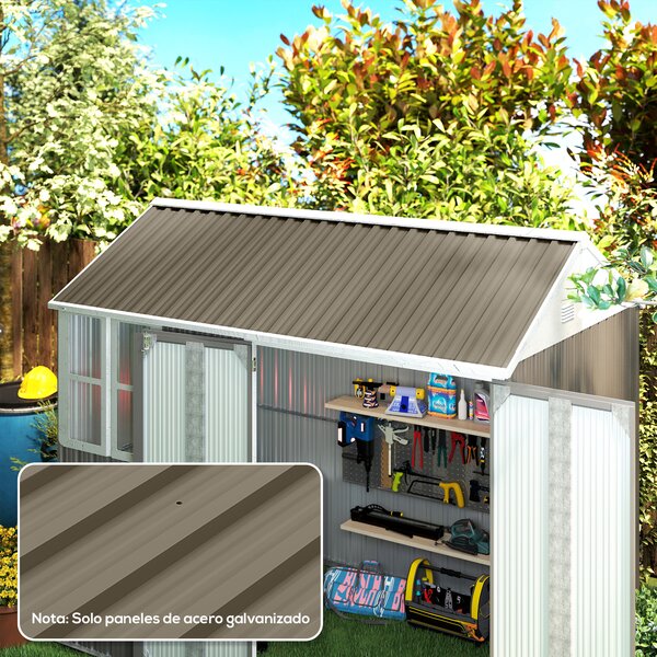 Outsunny Set di 12 Pannelli per Tetto in Acciaio Zincato 7m² per Casetta degli Attrezzi Tettoia 129x45cm Marrone | Aosom Italy