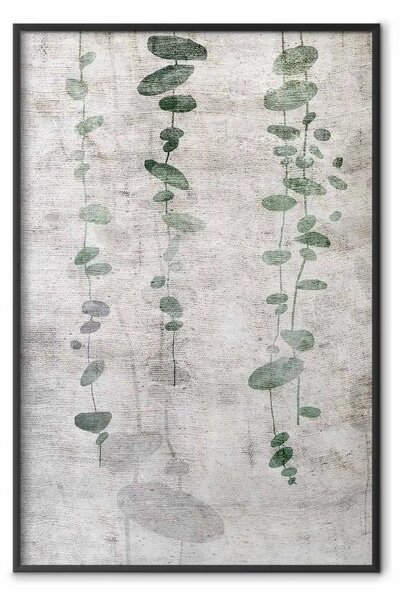 Poster: Vite - composizione di foglie verdi su texture di tessuto grigio