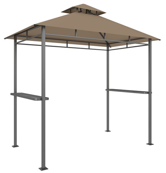 Outsunny Copertura barbecue da esterno, gazebo da giardino 245x146x255cm in metallo, doppio tetto, 2 ripiani laterali, marrone | Aosom Italy