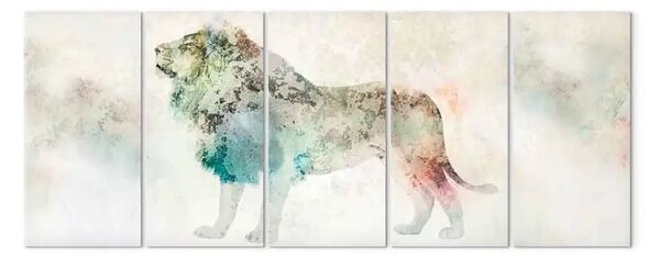 Quadro Re colorato (5 pezzi) stretto - leone multicolore su sfondo chiaro