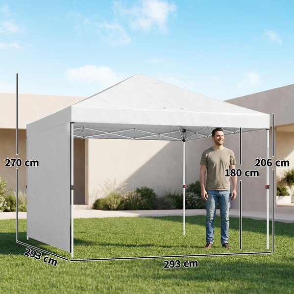 Outsunny Gazebo Pieghevole Pop-up 3x3 m con Parete Laterale UPF50+ Altezza Regolabile Spinta Centrale Borsa di Trasporto Bianco | Aosom Italy
