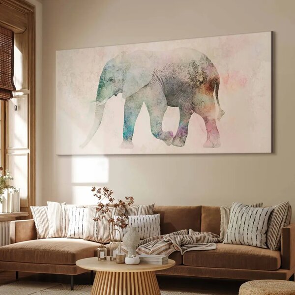 Elefante dipinto II - silhouette animale in colori pastello su sfondo chiaro